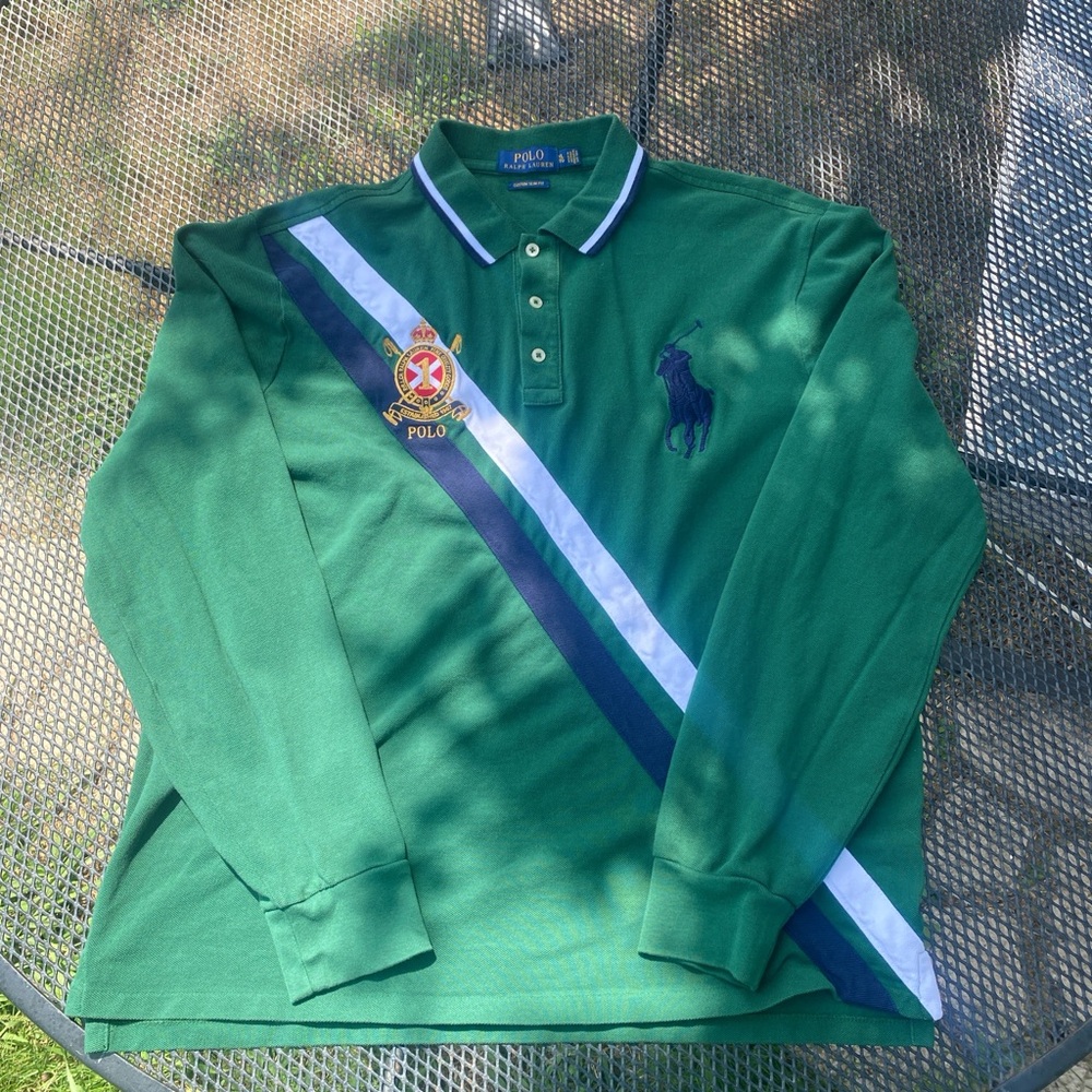 Ralph Lauren Green Polo Shirt with Diagonal Stripe